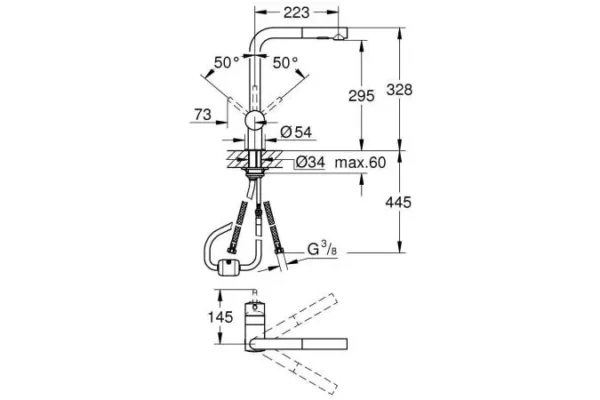 Смеситель для кухонной мойки GROHE Minta с вытяжным душем, L-образный излив, суперсталь (30274DC0) — изображение 3