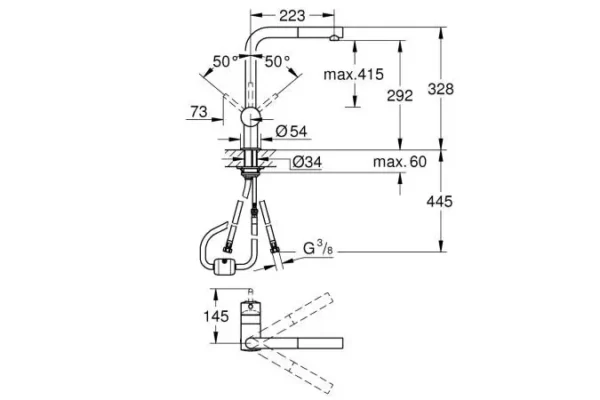 Смеситель для кухонной мойки GROHE Minta с вытяжным L-изливом, суперсталь (32168DC0) — изображение 2